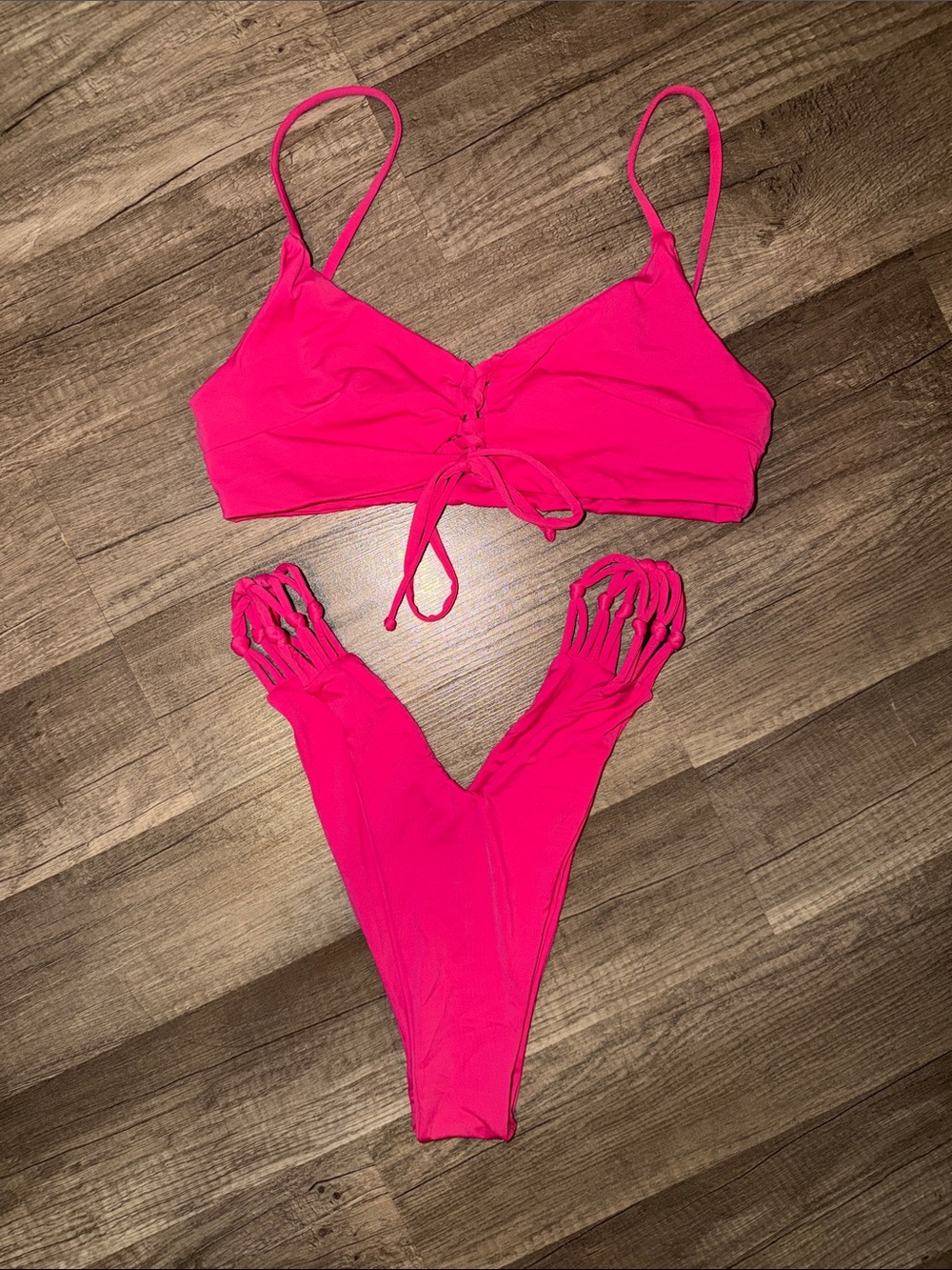 San Lorenzo Hot Pink Lace-Up Bikini Set